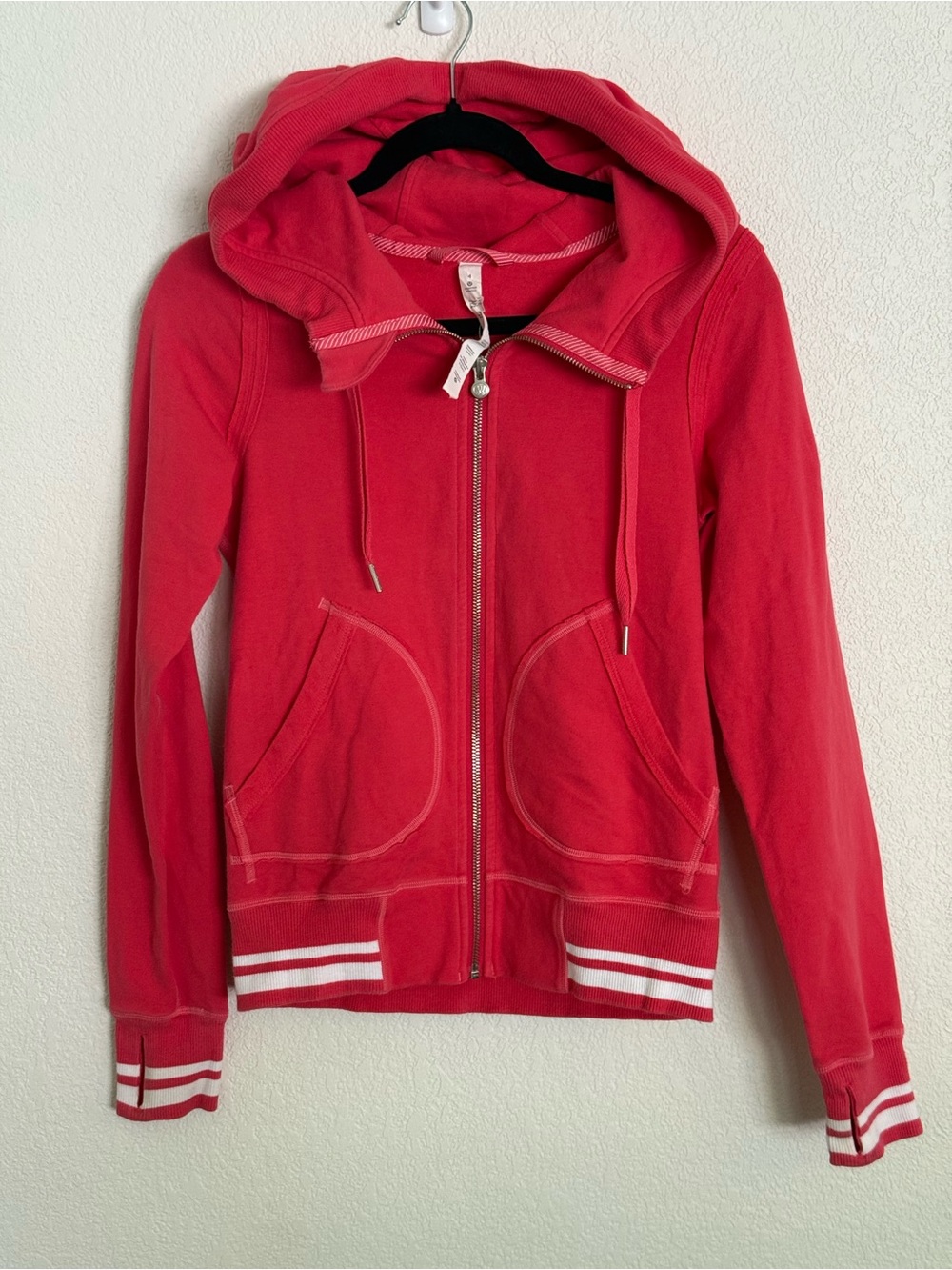 Lululemon Pink Zip-Up Scuba Hoodie Jacket White Accents